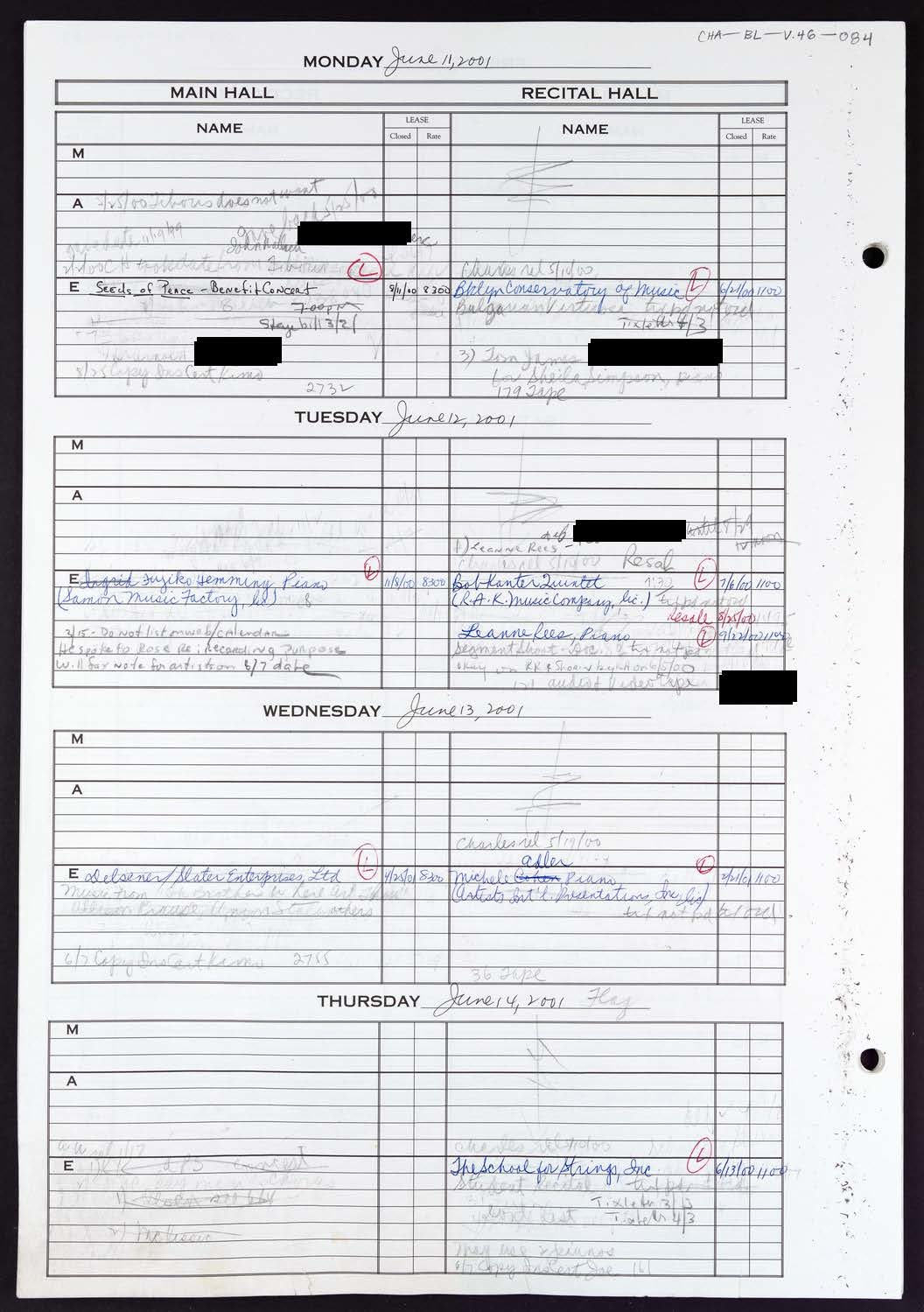 Carnegie Hall Booking Ledger, volume 46, page 84