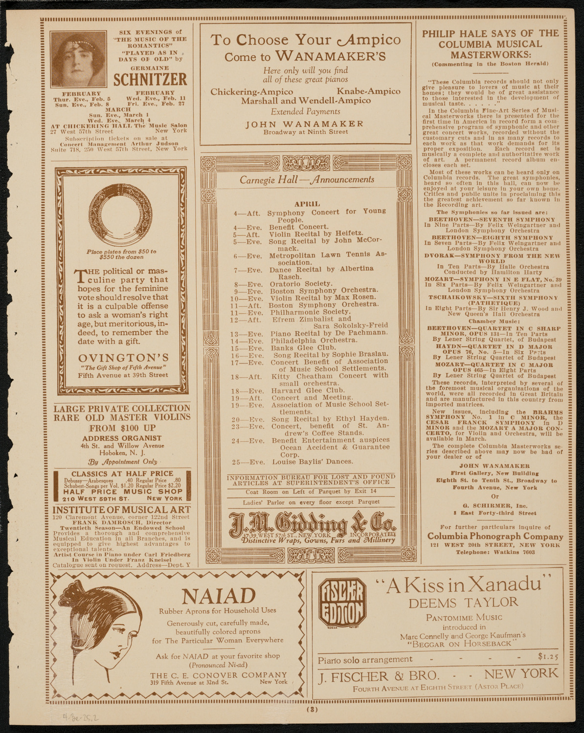 New York Symphony Orchestra, April 3, 1925, program page 3