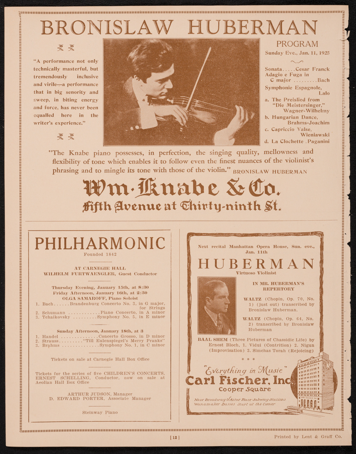 New York Philharmonic, January 11, 1925, program page 12