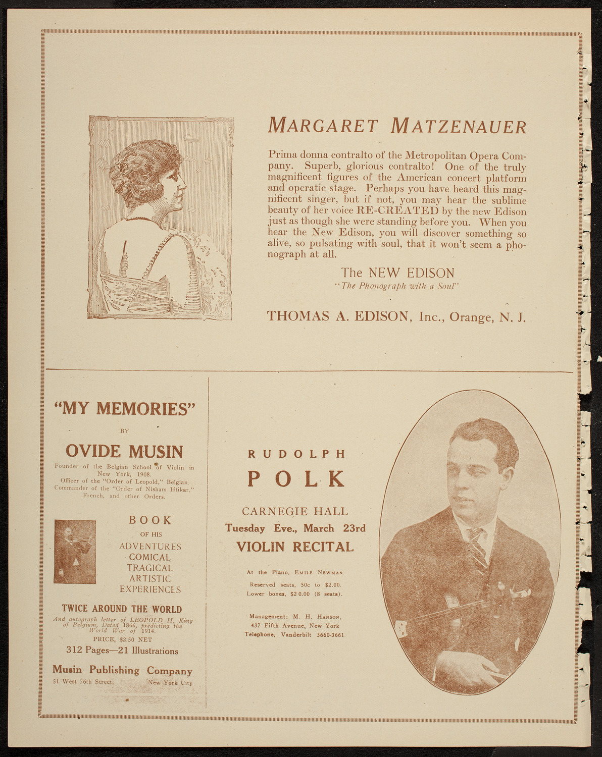 Reception and Concert for Benjamin Schlesinger, March 12, 1920, program page 2