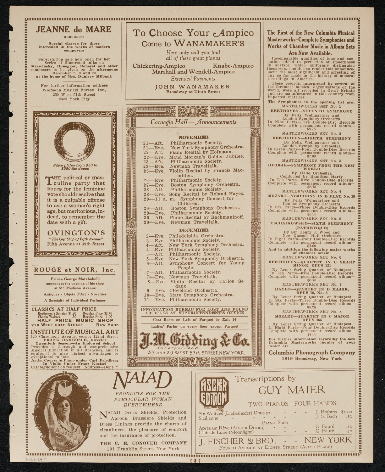 New York Philharmonic, November 20, 1924, program page 3