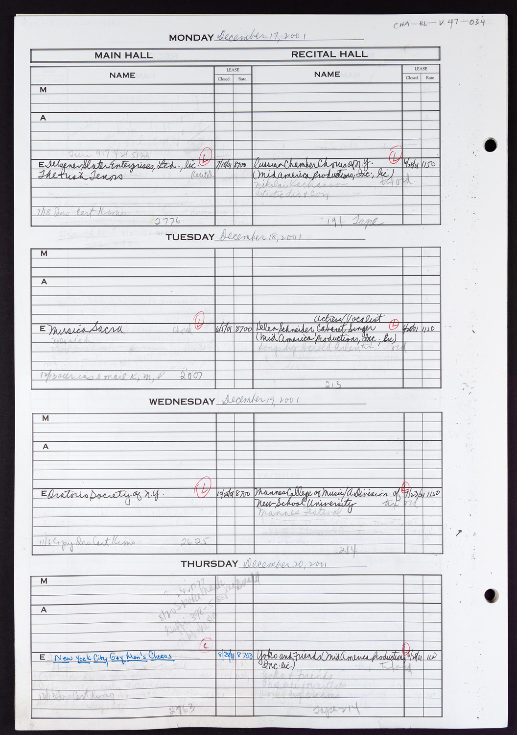 Carnegie Hall Booking Ledger, volume 47, page 34