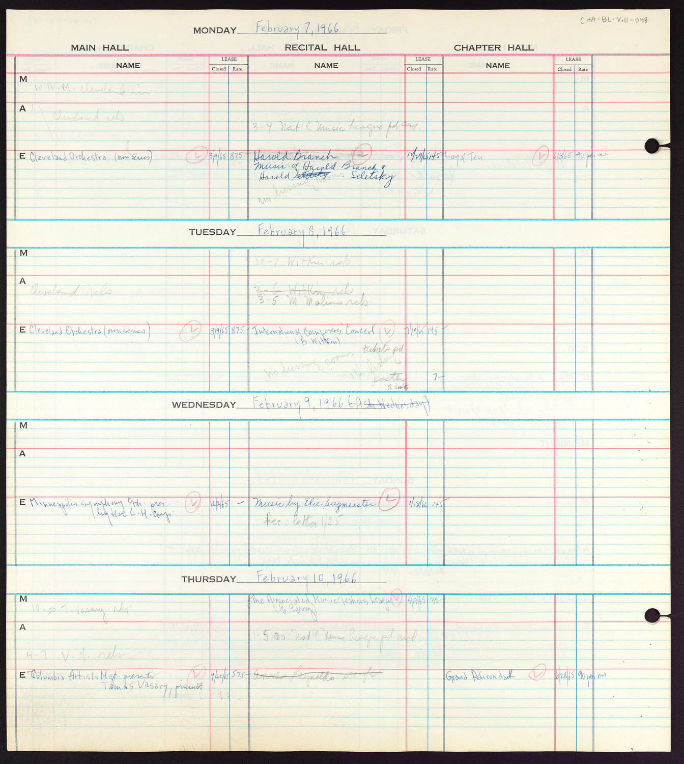 Carnegie Hall Booking Ledger, volume 11, page 48