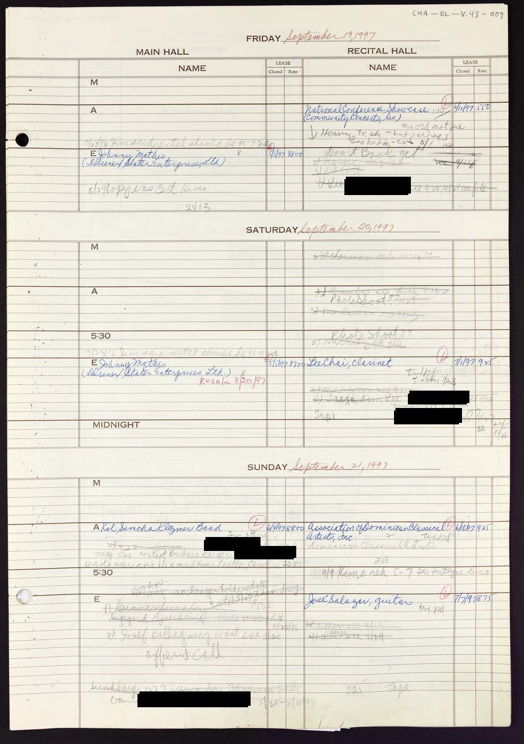 Carnegie Hall Booking Ledger, volume 43, page 9