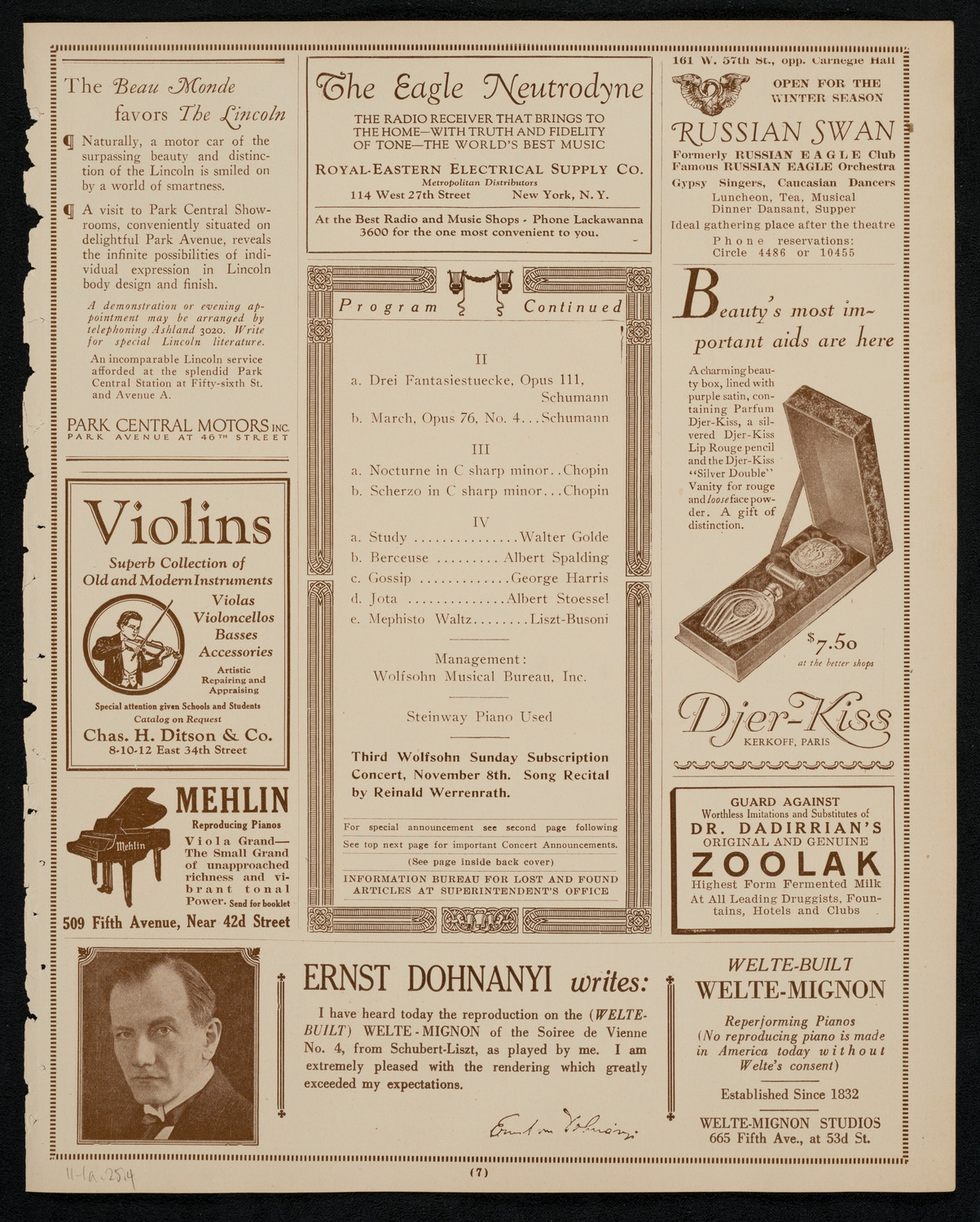 John Powell, Piano, November 1, 1925, program page 7