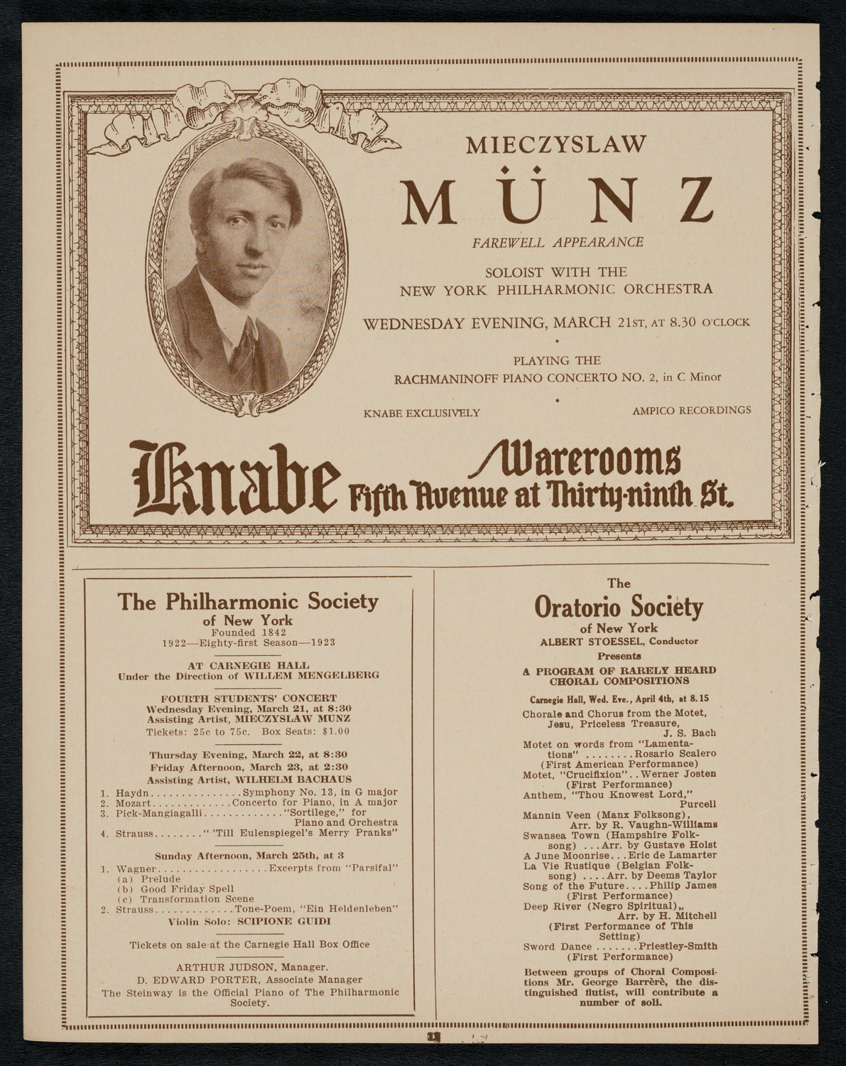 World Peace Mass Meeting, March 19, 1923, program page 12