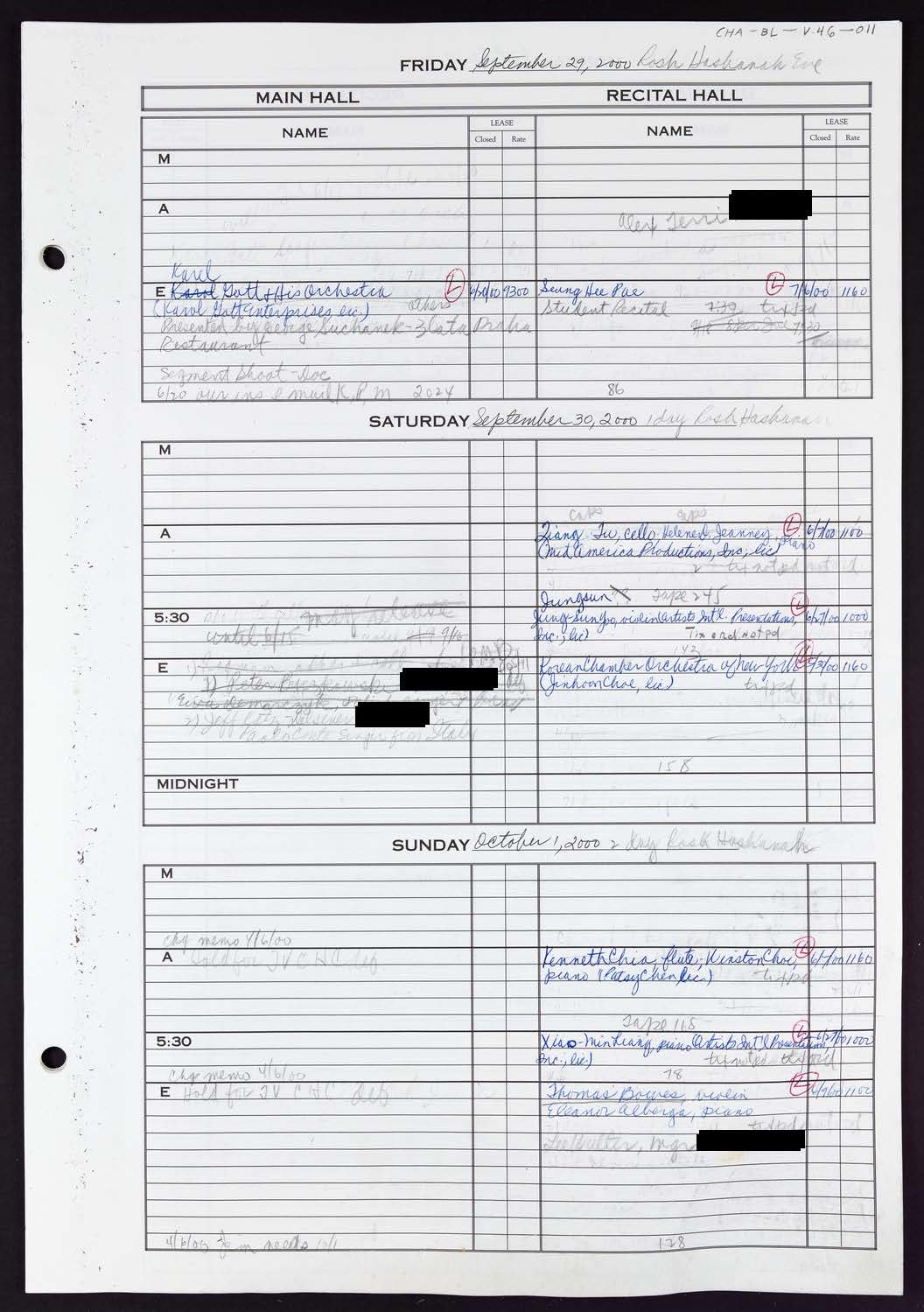 Carnegie Hall Booking Ledger, volume 46, page 11