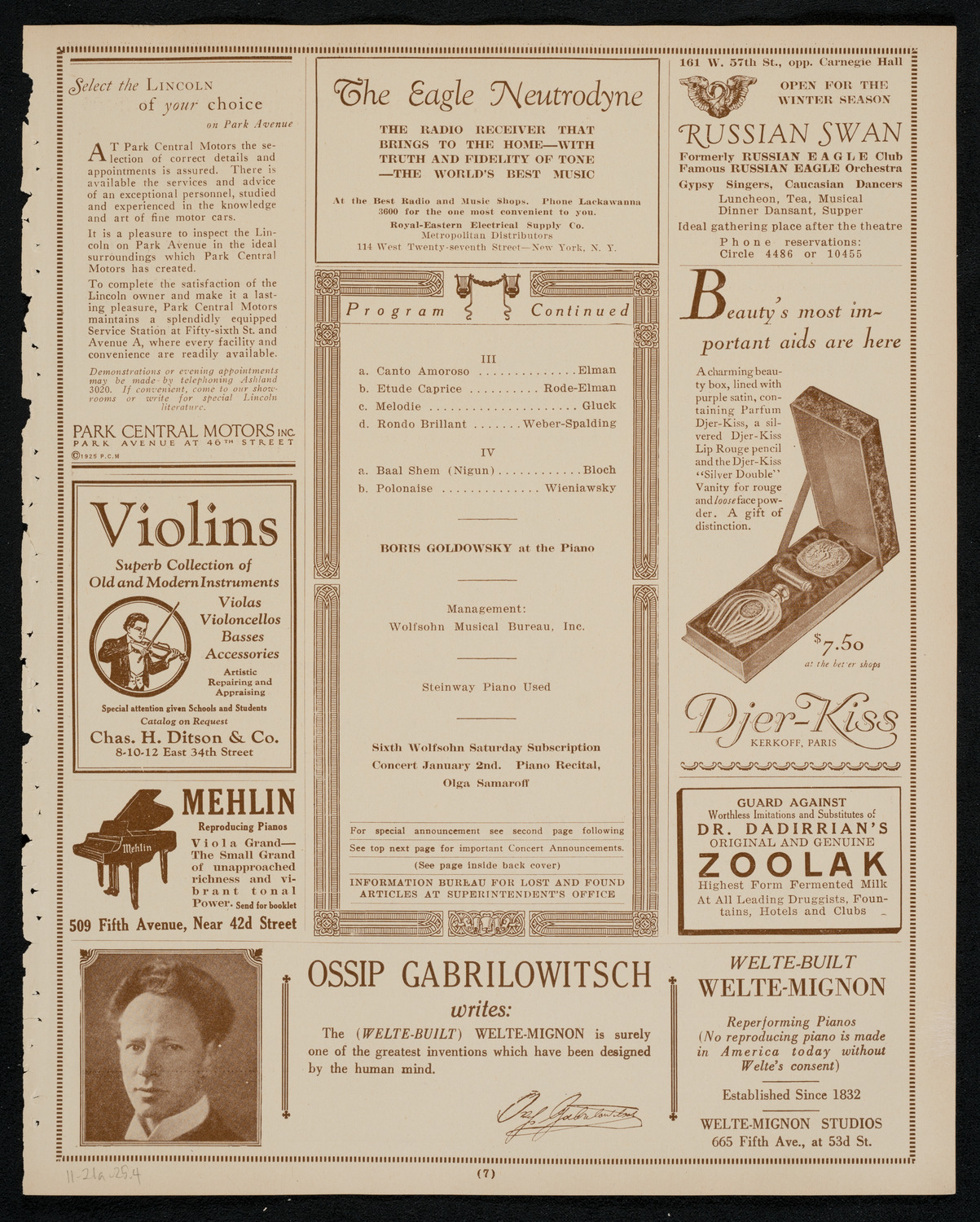 Lea Luboshutz, Violin, November 21, 1925, program page 7