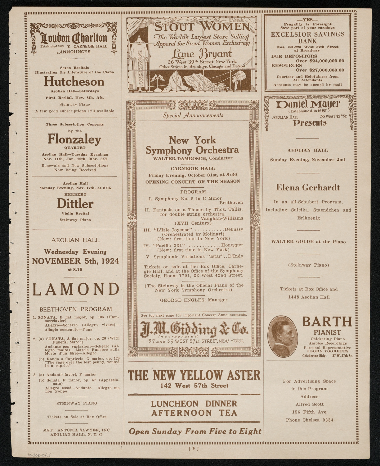 New York Philharmonic, October 30, 1924, program page 9