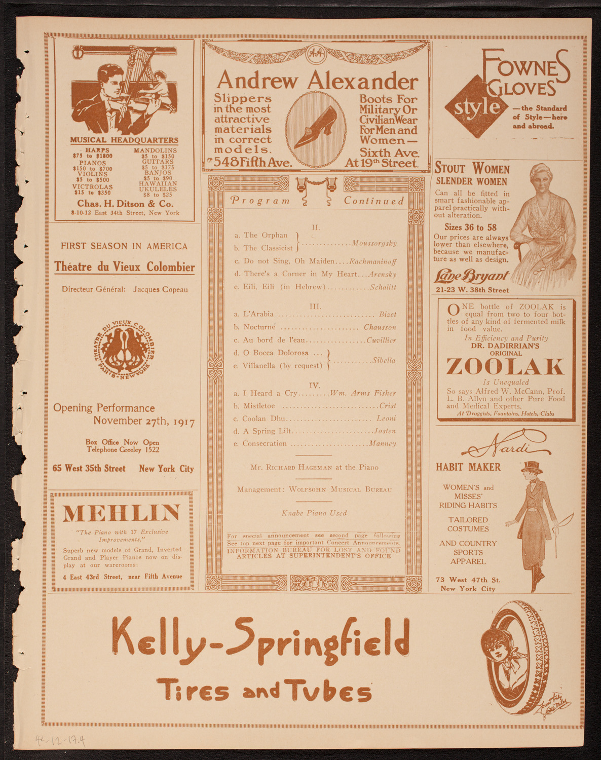 Sophie Braslau, Contralto, December 4, 1917, program page 7