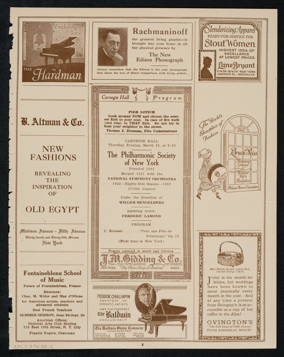 New York Philharmonic, March 29, 1923, program page 5