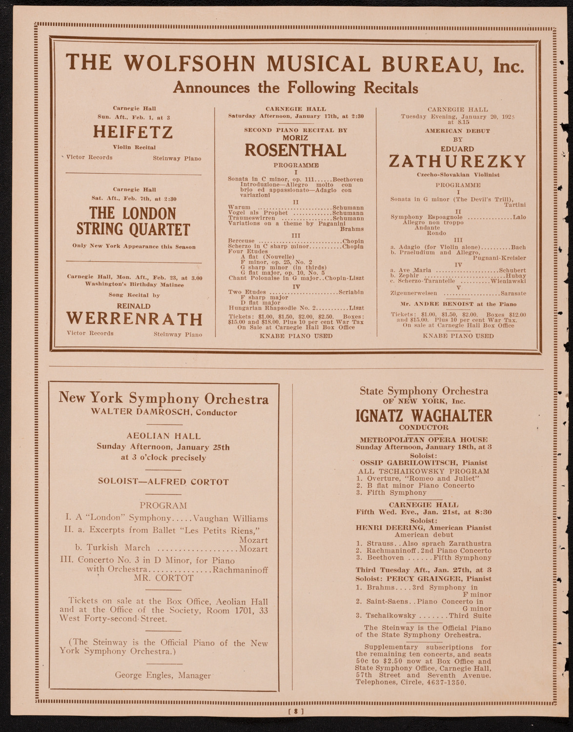 Arno Segall, Violin, January 14, 1925, program page 8