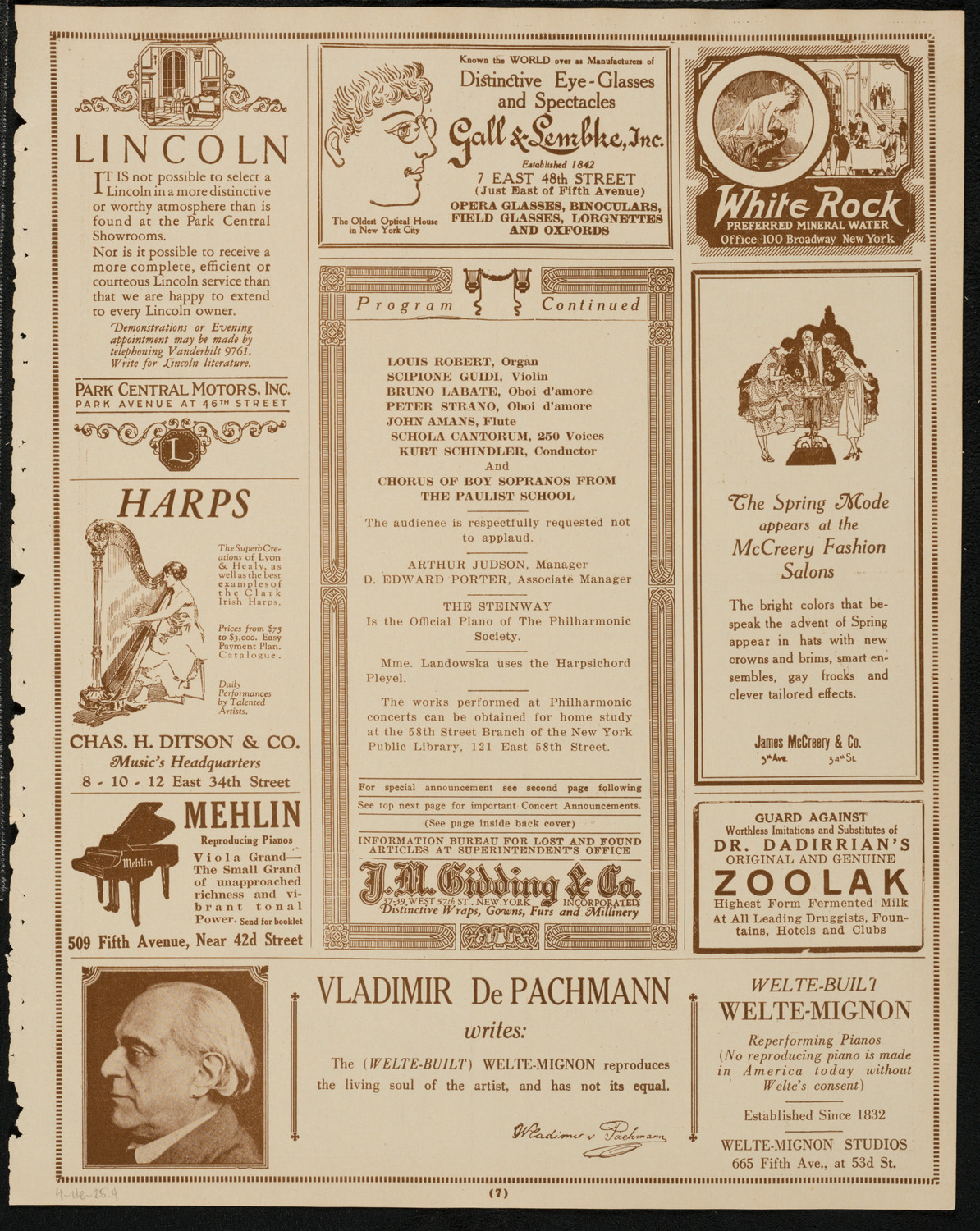 New York Philharmonic, April 11, 1925, program page 7