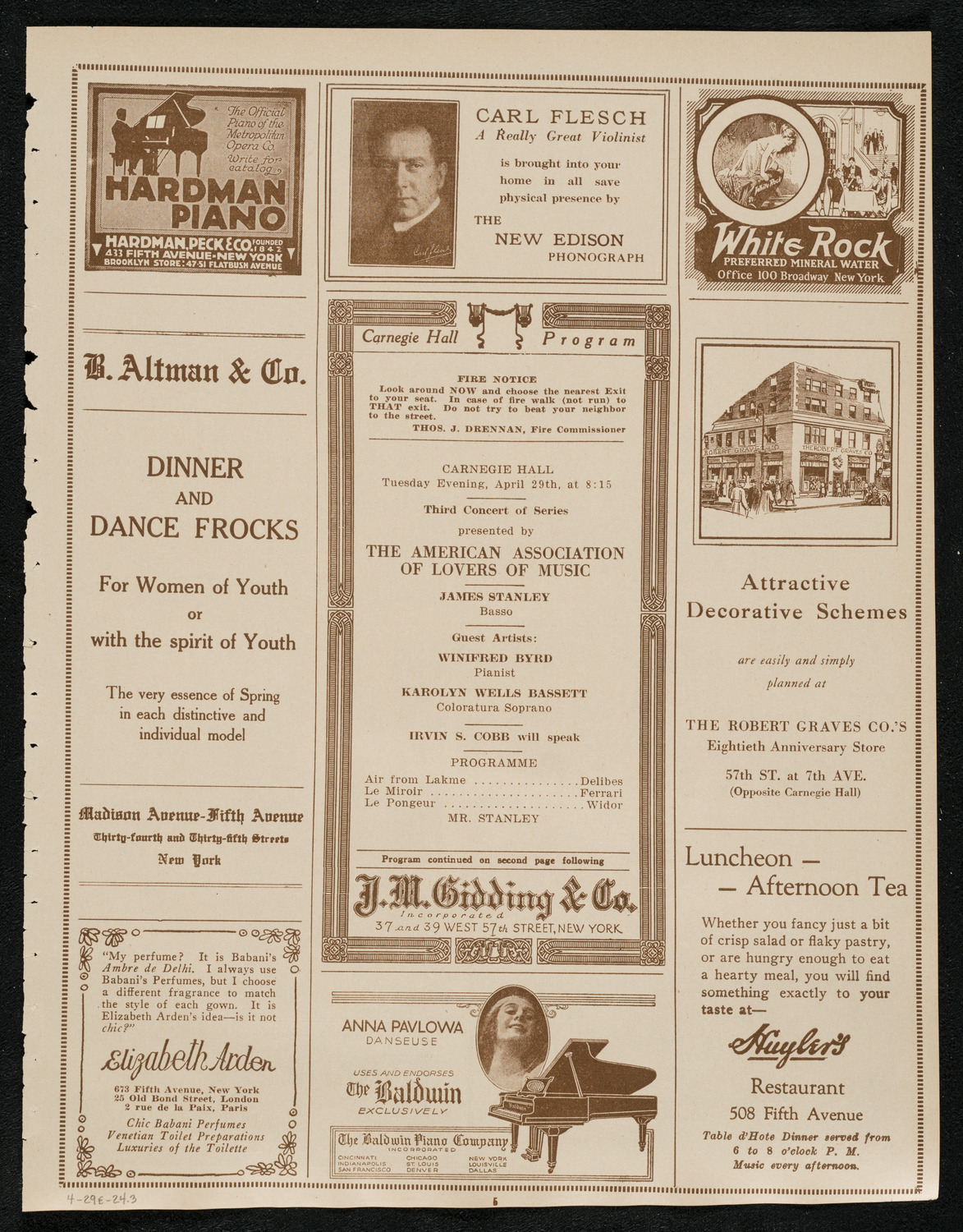 James Stanley, Bass, with Guest Artists, April 29, 1924, program page 5