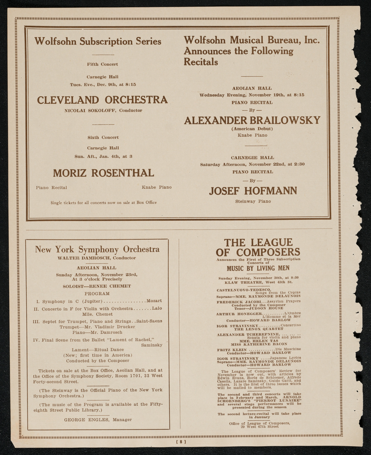 New York Philharmonic, November 16, 1924, program page 8