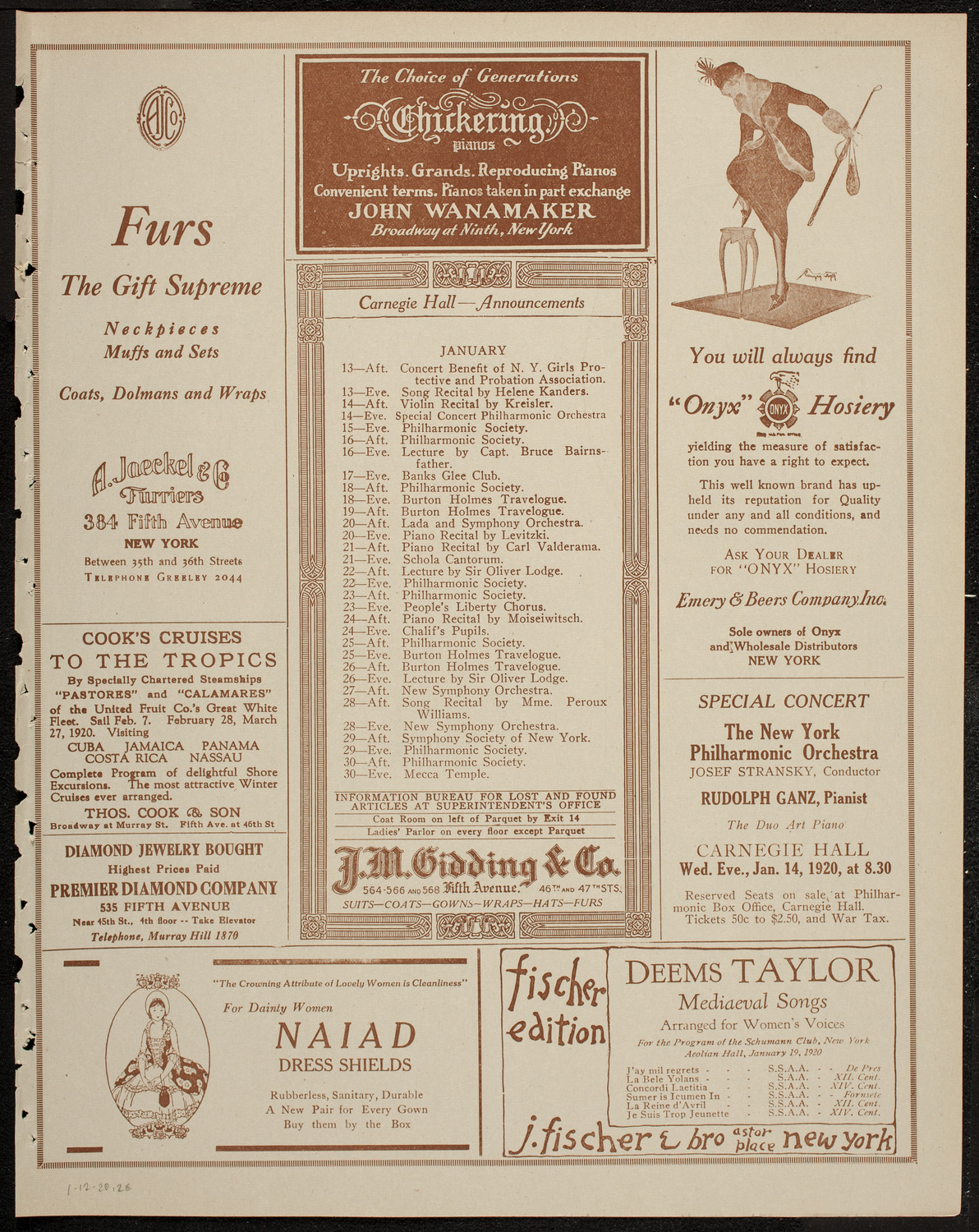 Lecture by Major Arthur Bles, January 12, 1920, program page 3
