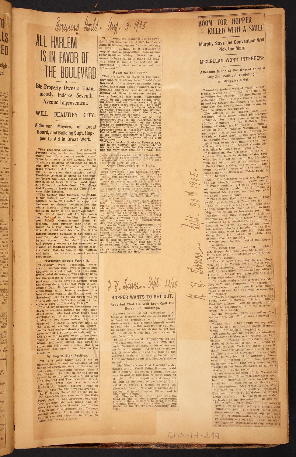 Isaac Hopper Scrapbook, page 219: 1905
