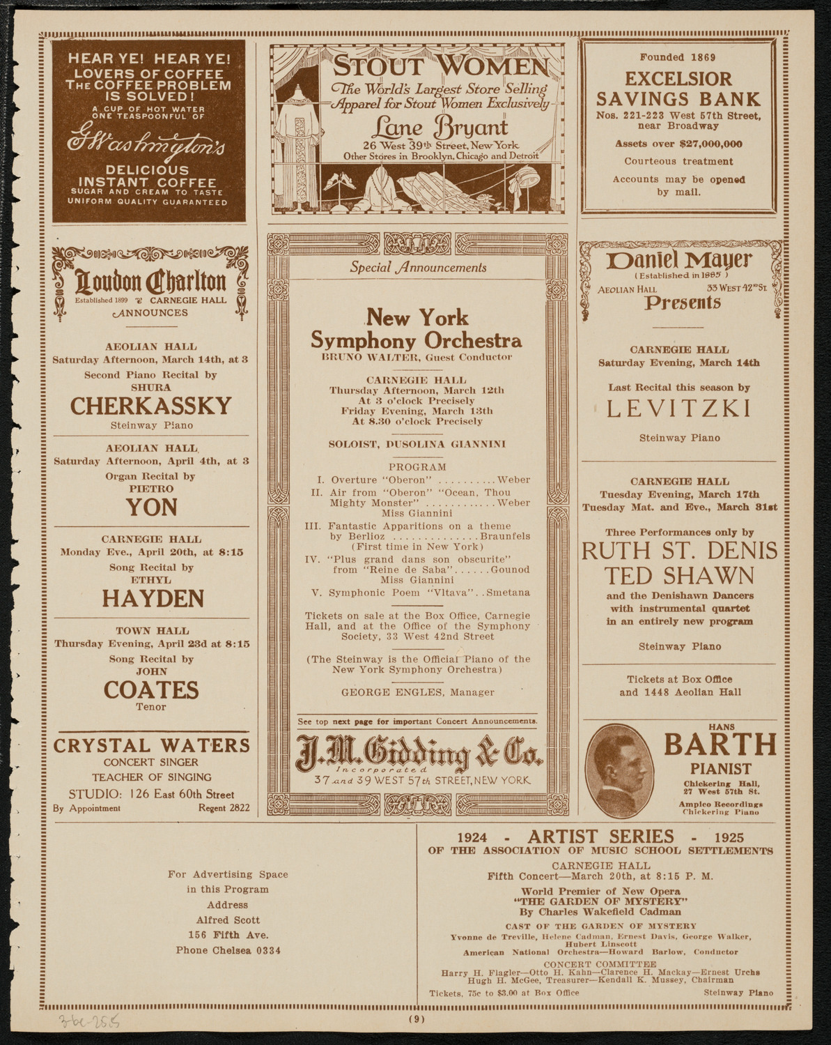 New York Symphony Orchestra, March 6, 1925, program page 9