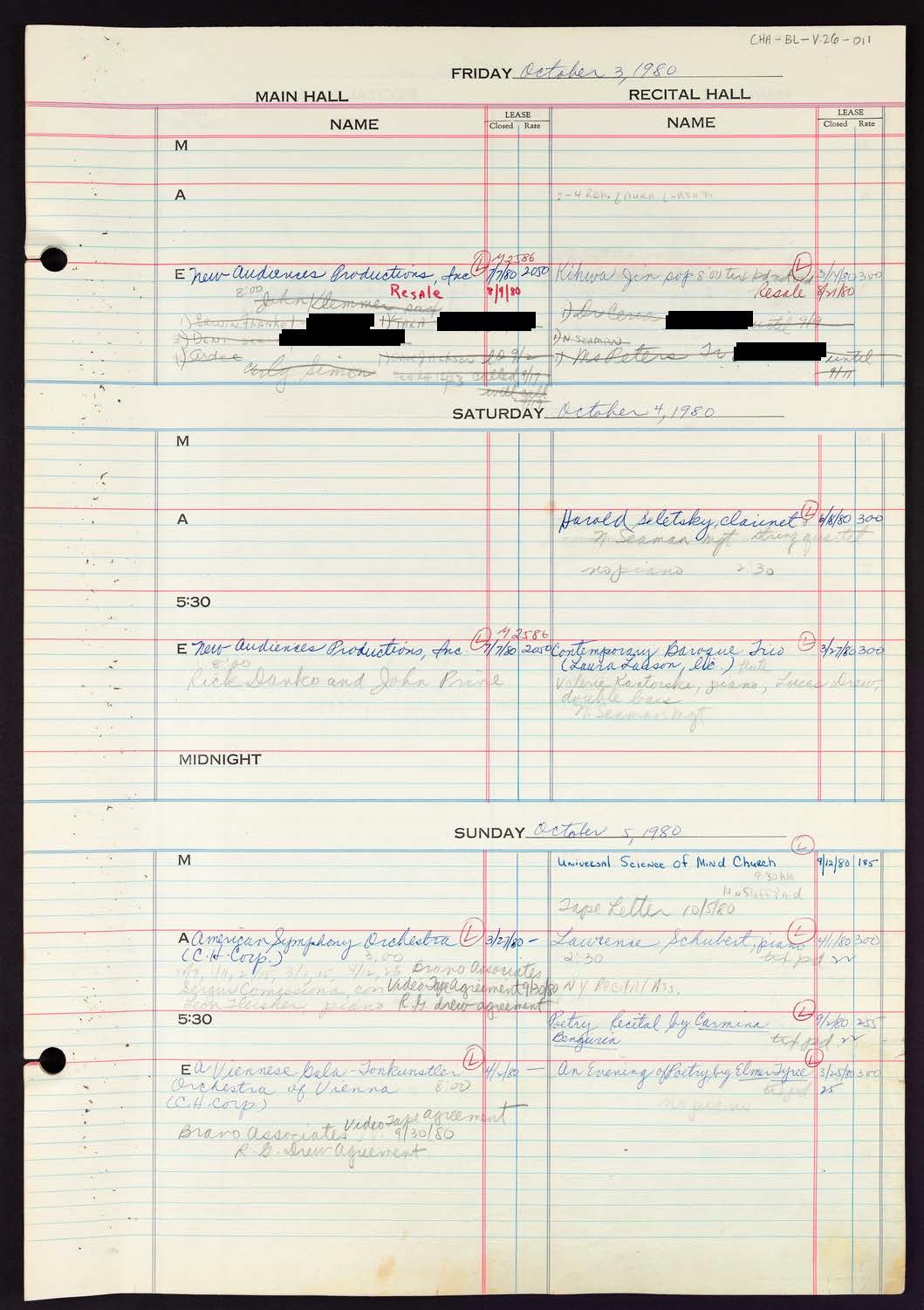 Carnegie Hall Booking Ledger, volume 26, page 11