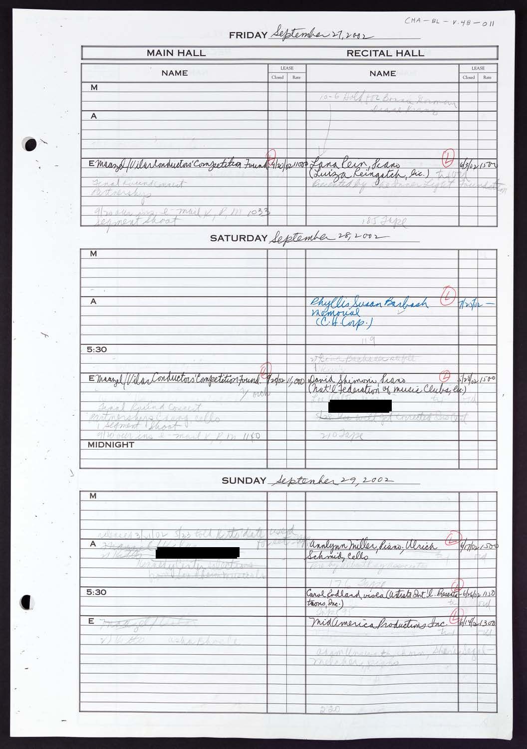 Carnegie Hall Booking Ledger, volume 48, page 11