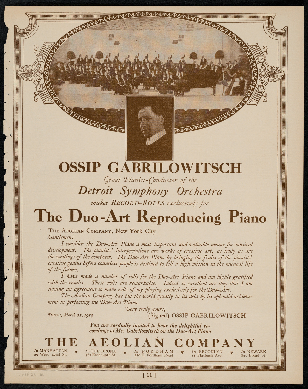 Orchestral concert by Matteo Bensman, March 18, 1922, program page 11