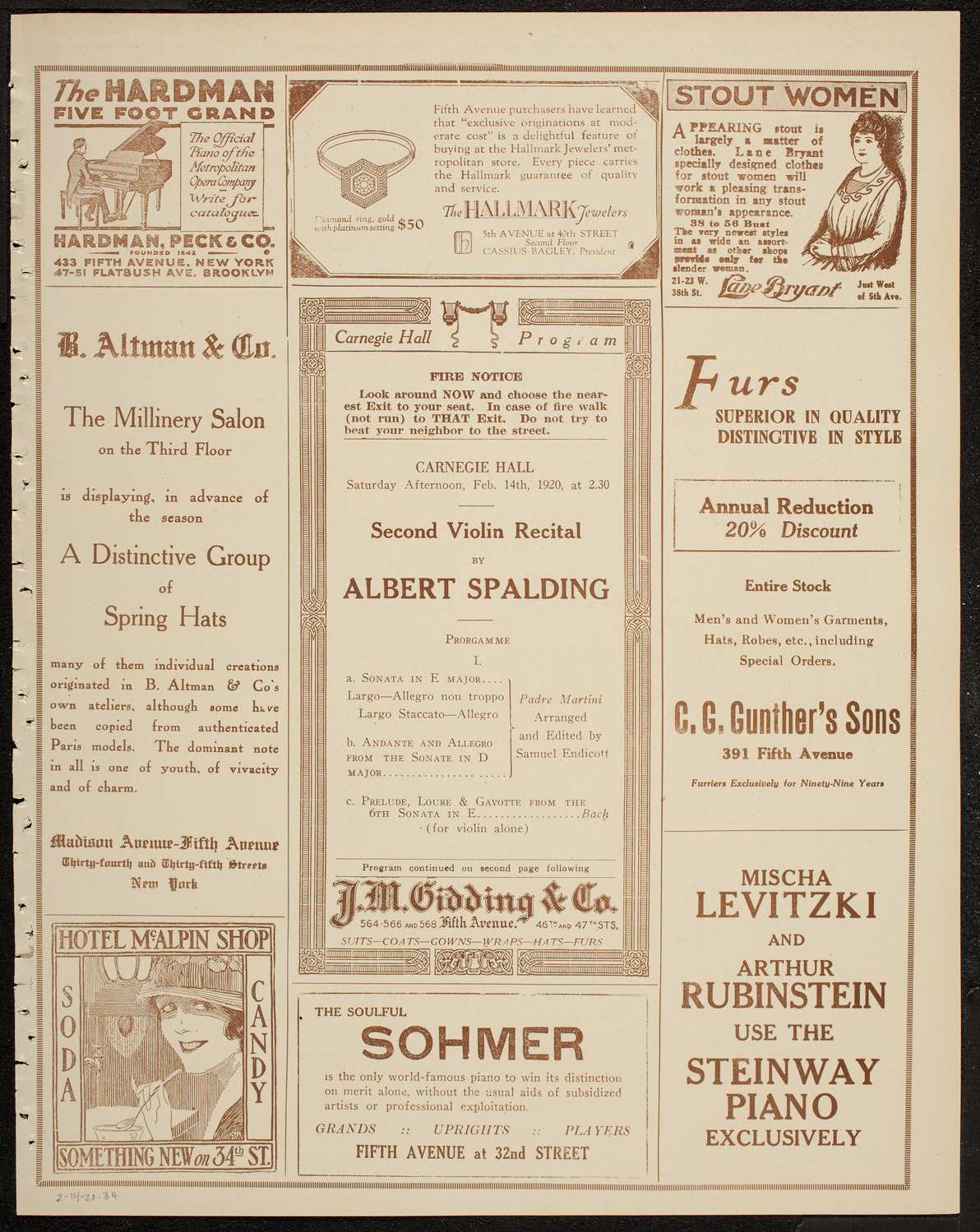 Albert Spalding, Violin, February 14, 1920, program page 5