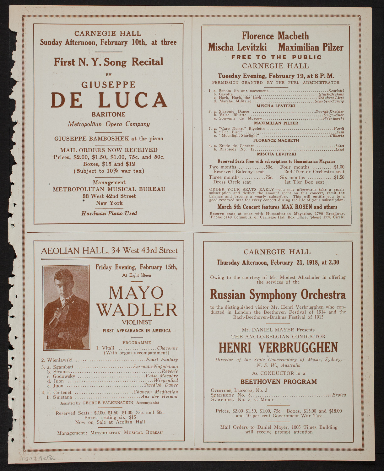 New York Philharmonic, February 9, 1918, program page 11