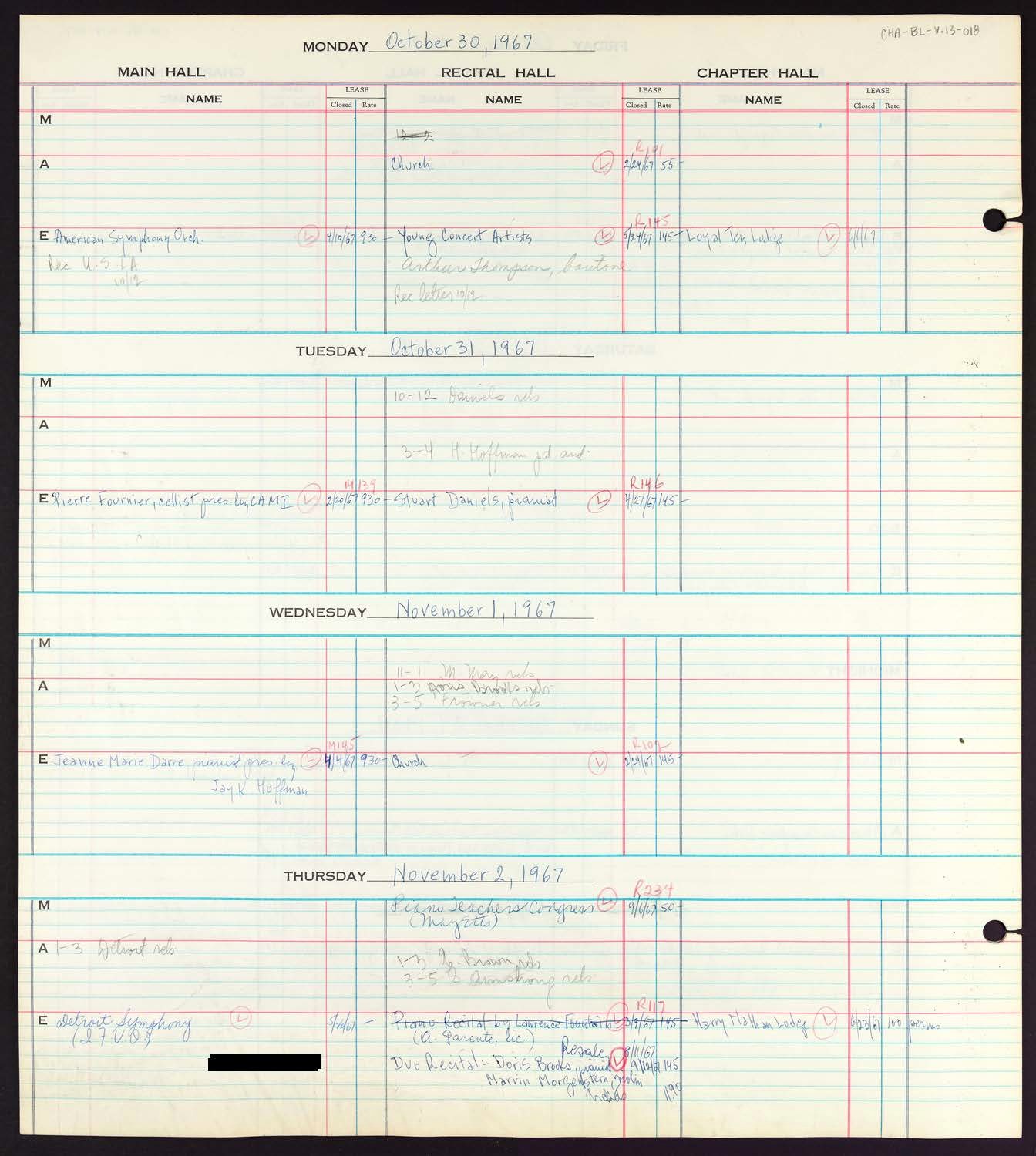 Carnegie Hall Booking Ledger, volume 13, page 18