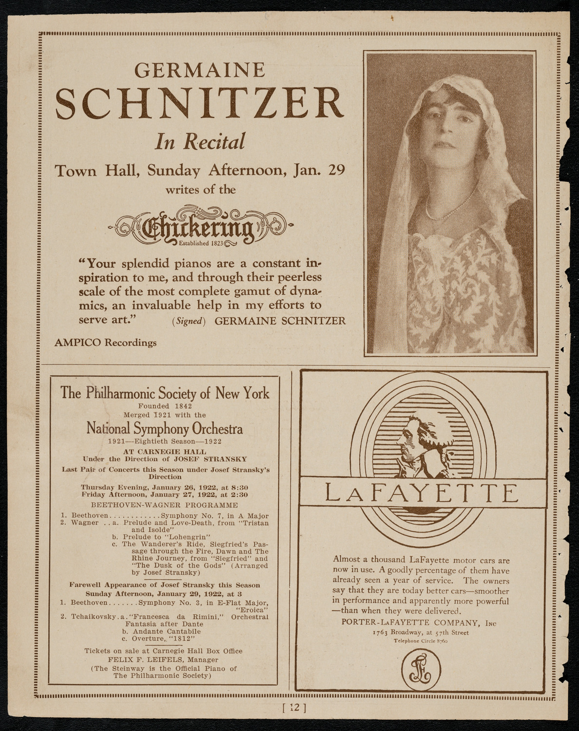 New York Symphony Orchestra, January 26, 1922, program page 12