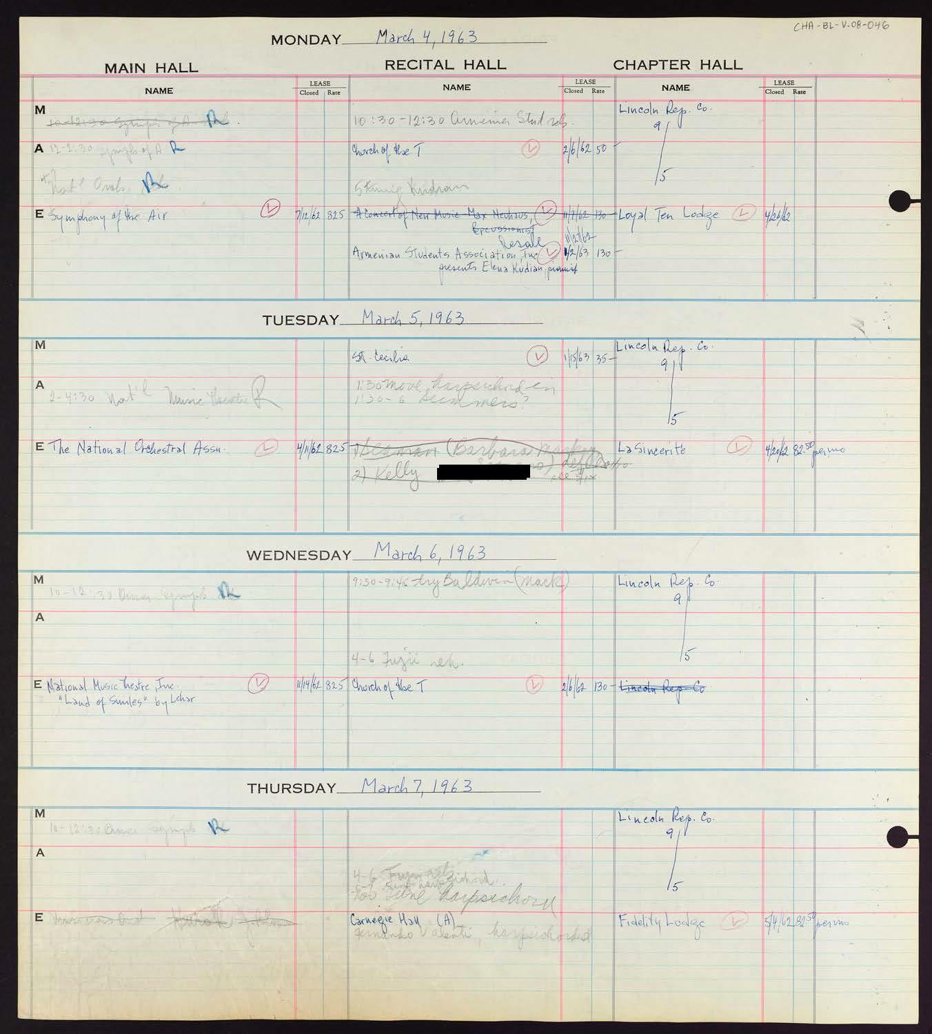 Carnegie Hall Booking Ledger, volume 8, page 46