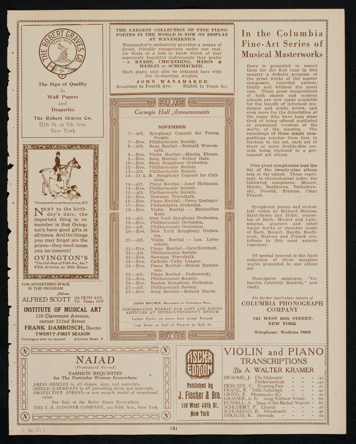 New York Symphony Orchestra, November 6, 1925, program page 3