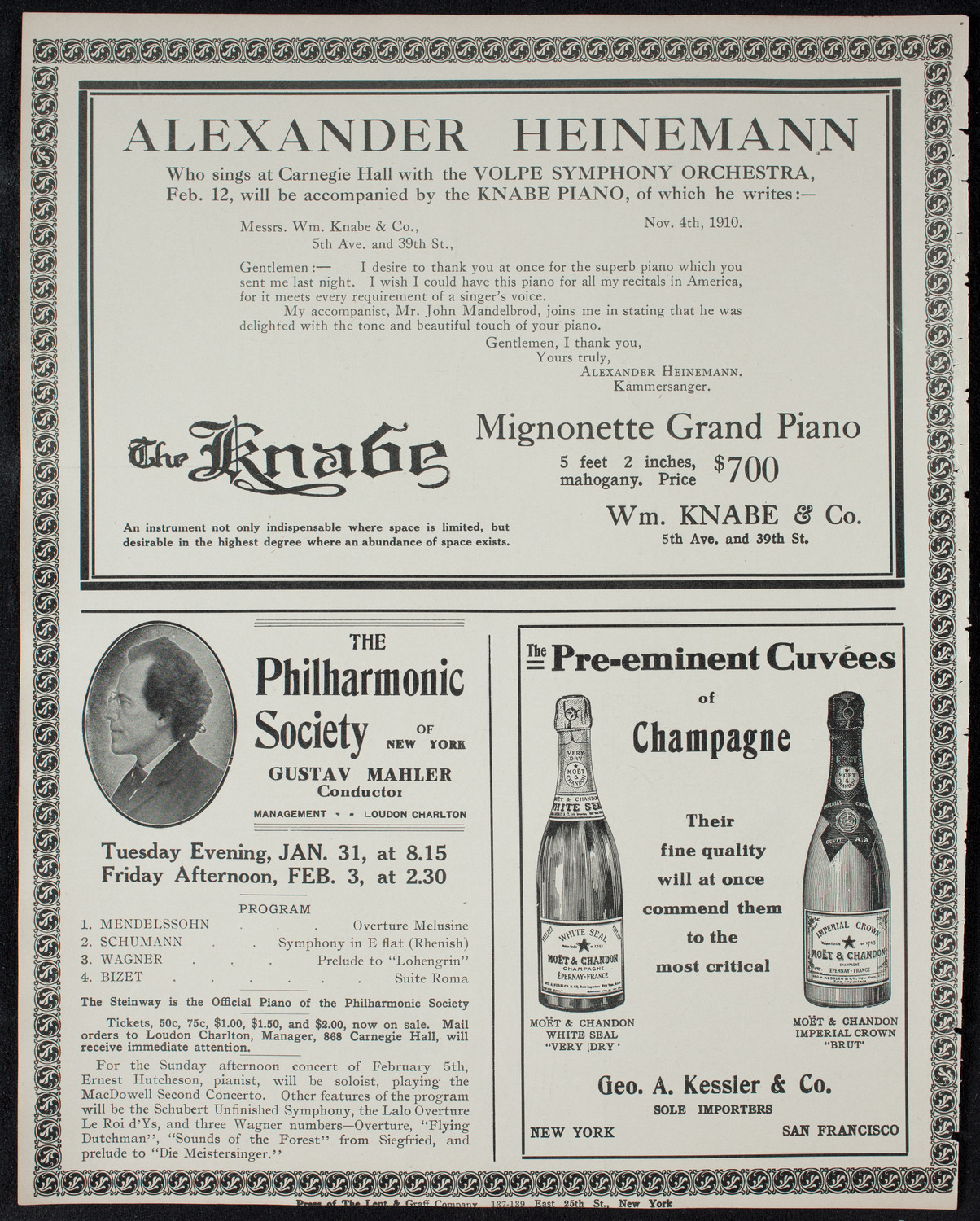 New York Philharmonic, January 27, 1911, program page 12