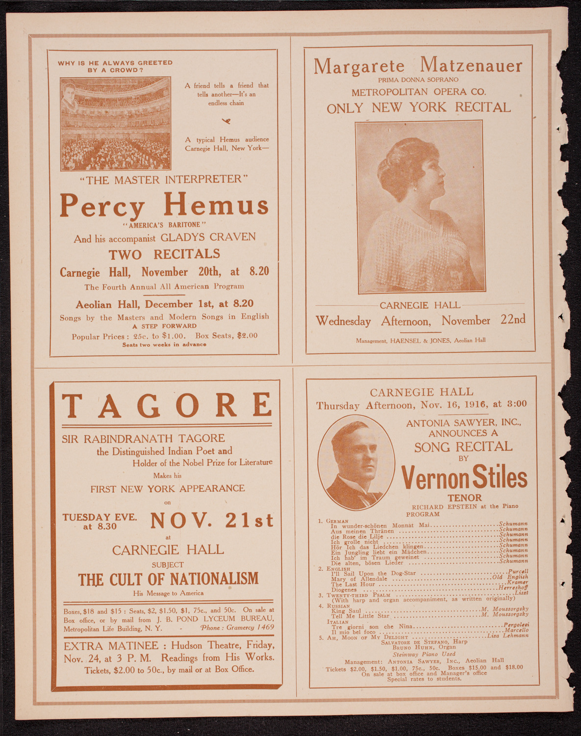 Meeting: The Humanitarian Cult, November 15, 1916, program page 10