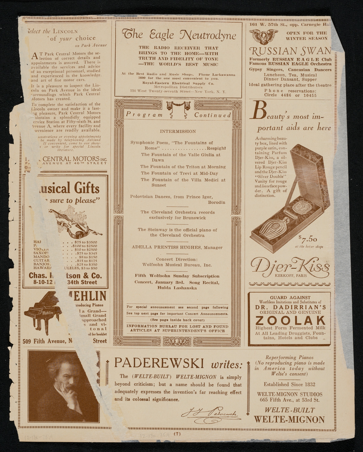 Cleveland Orchestra, December 13, 1925, program page 7