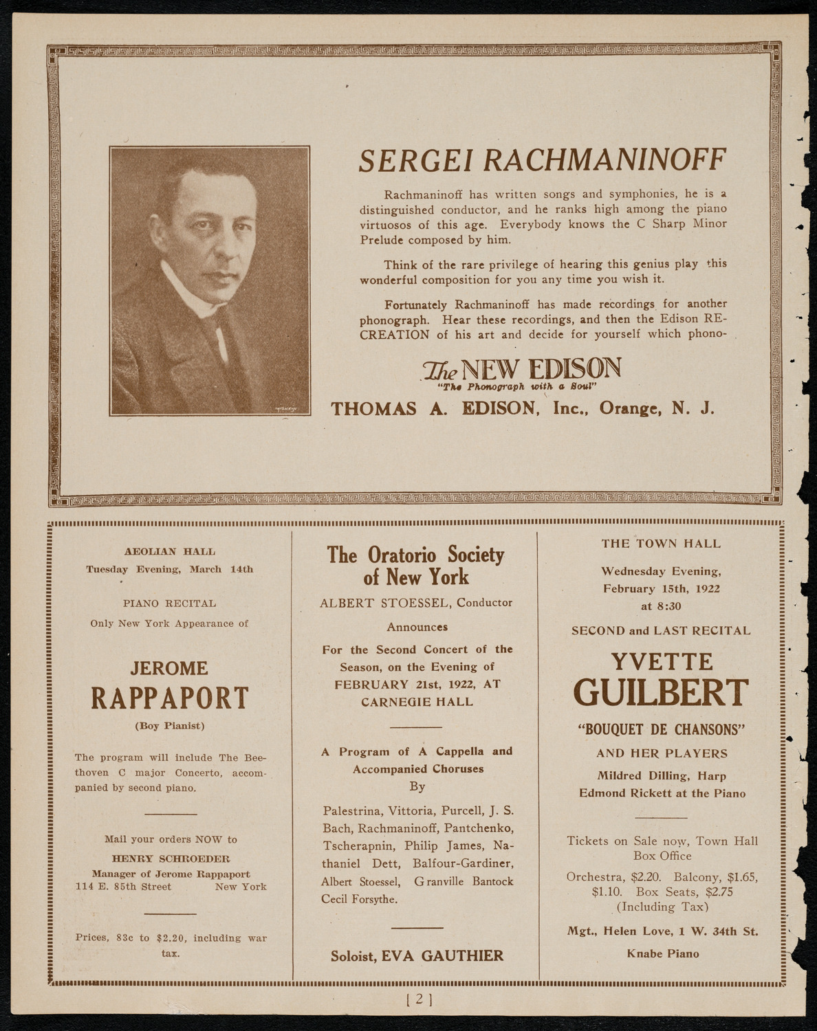 Josef Hofmann, Piano, February 11, 1922, program page 2