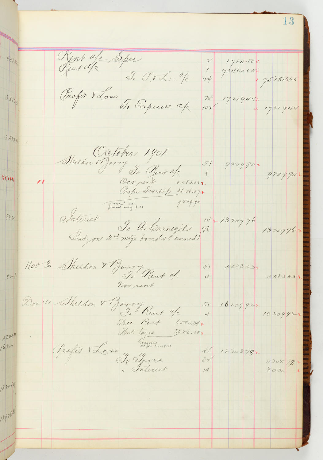 Music Hall Accounting Ledger Journal, volume 7, page 13