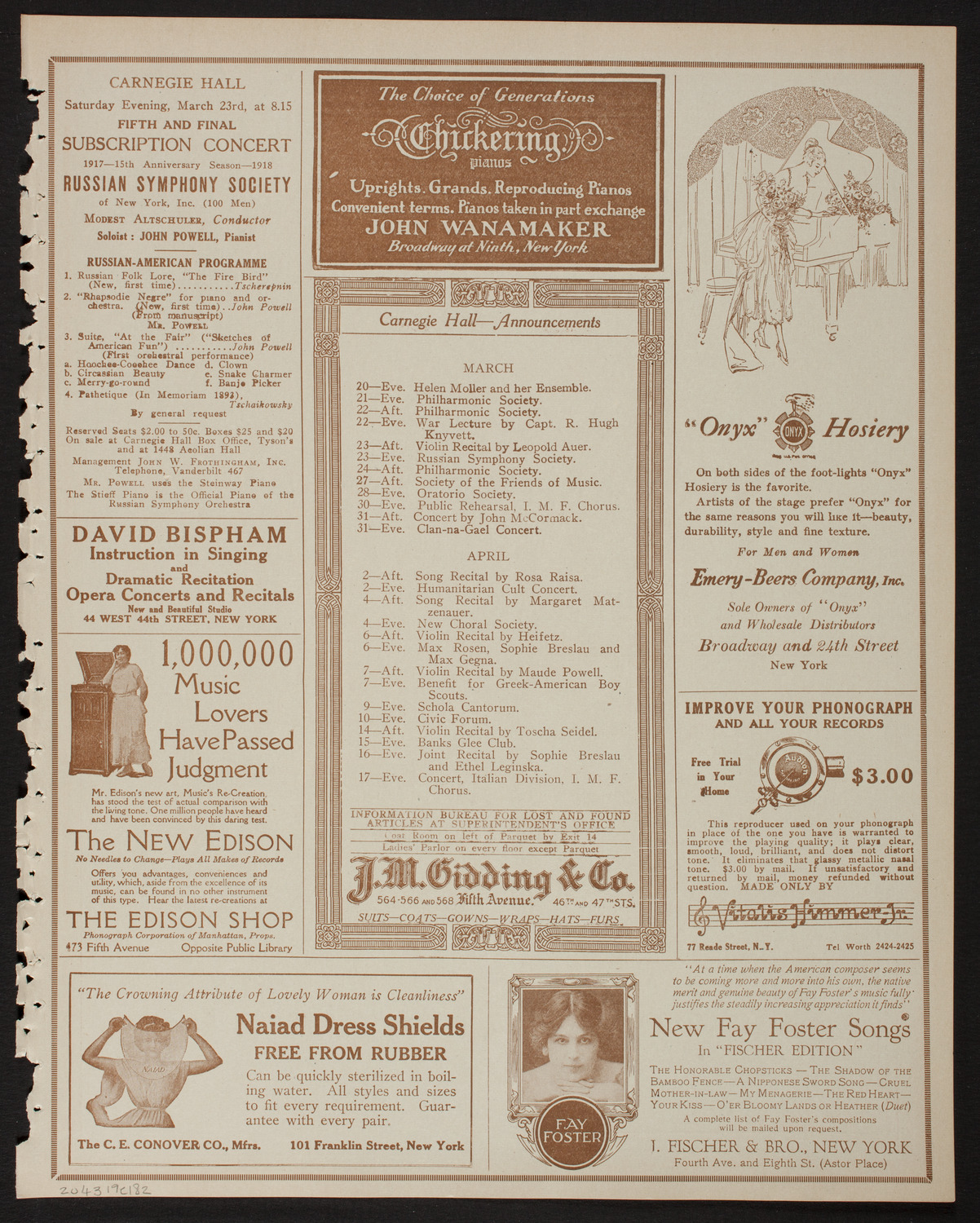 Musical Art Society of New York, March 19, 1918, program page 3