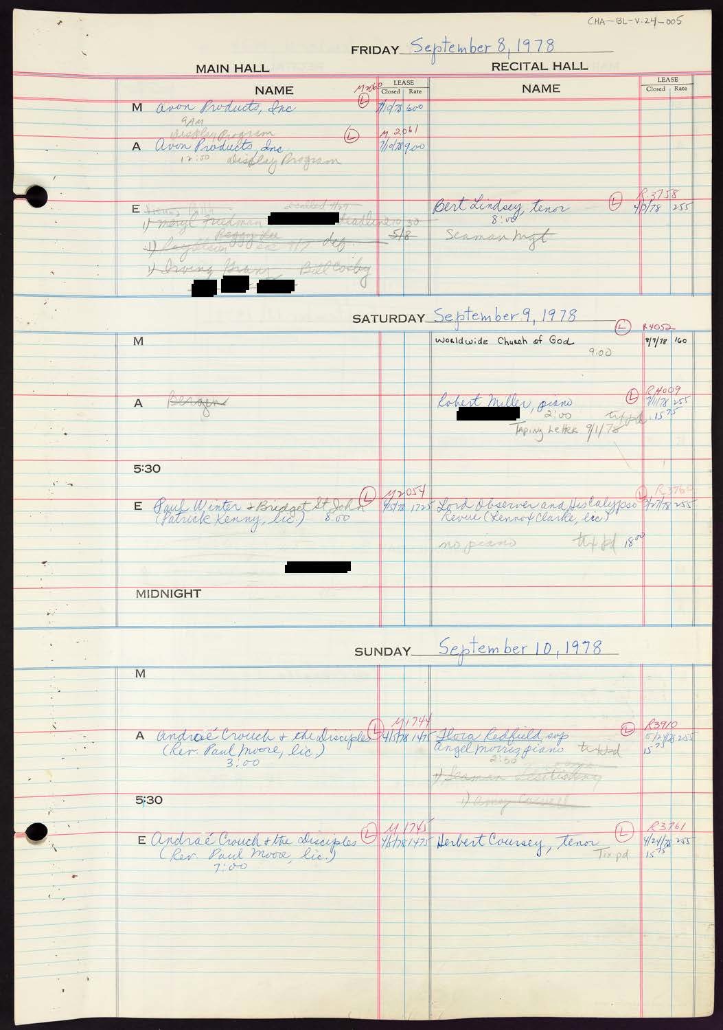 Carnegie Hall Booking Ledger, volume 24, page 5