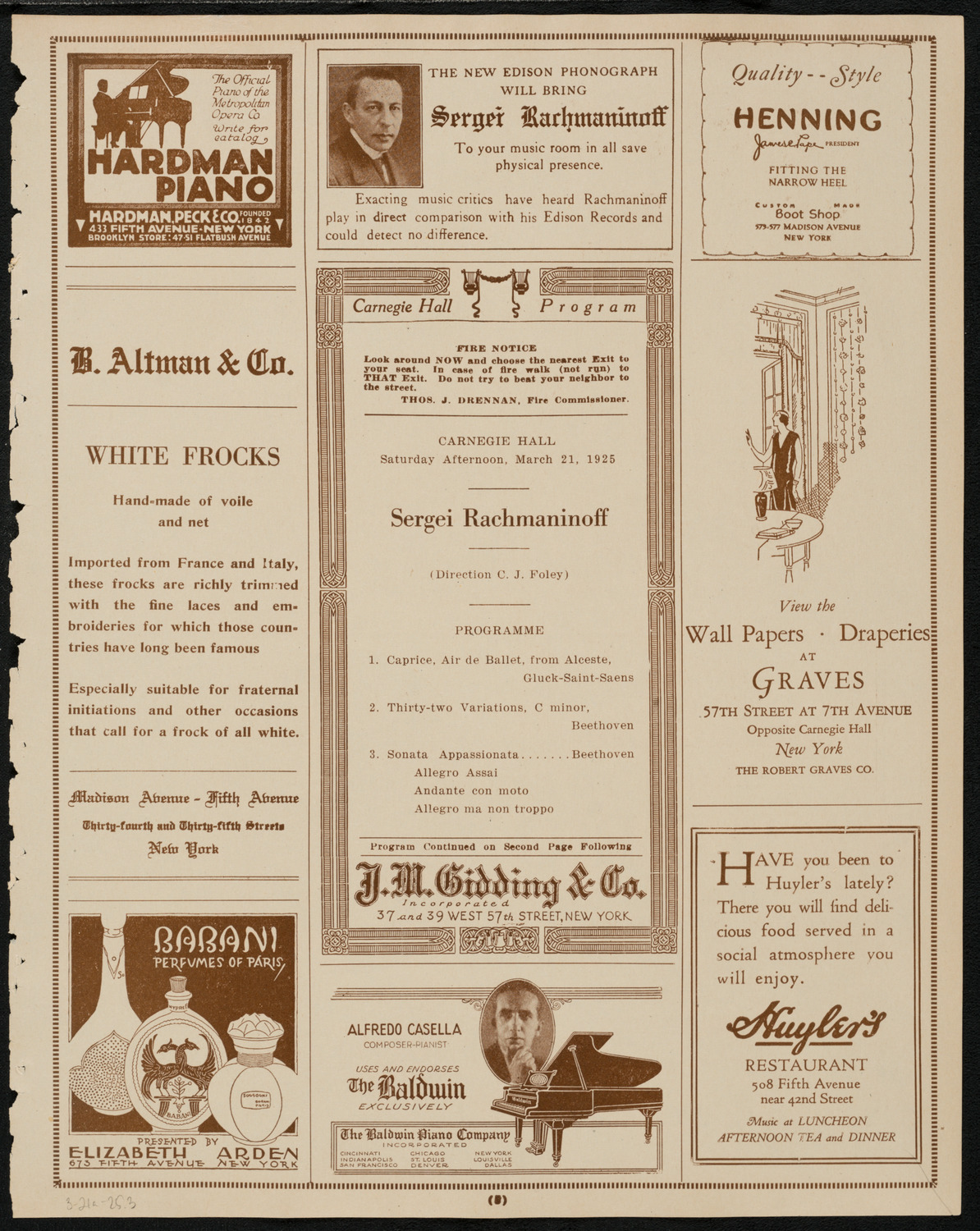 Sergei Rachmaninoff, Piano, March 21, 1925, program page 5