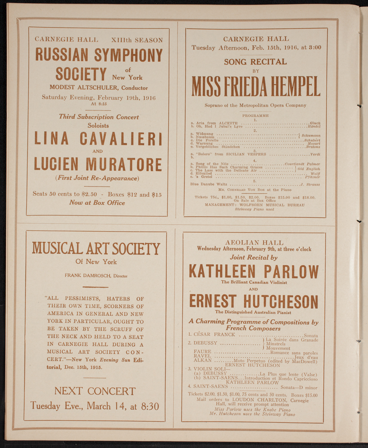 New York Philharmonic, February 6, 1916, program page 10