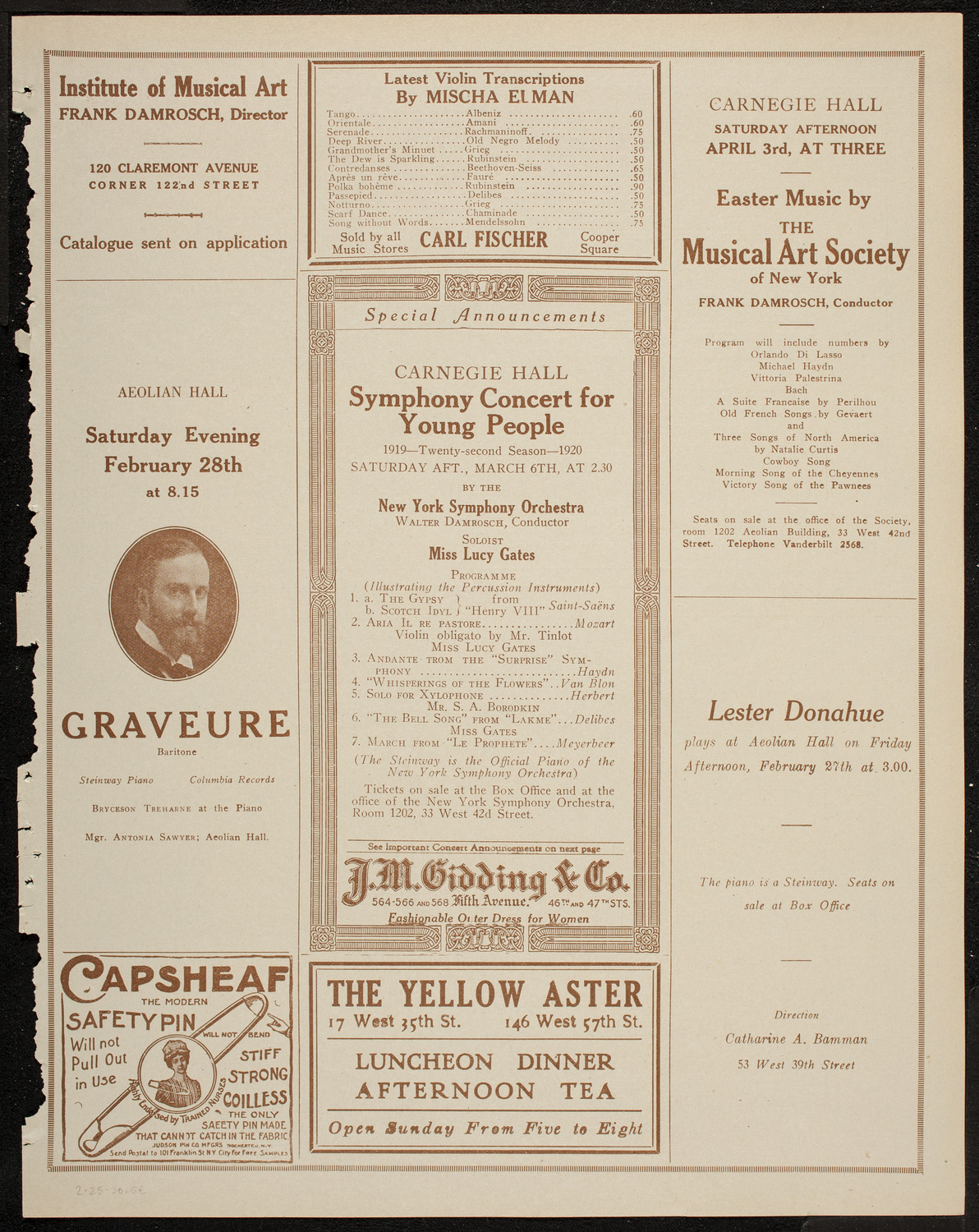 New Symphony Orchestra, February 25, 1920, program page 9