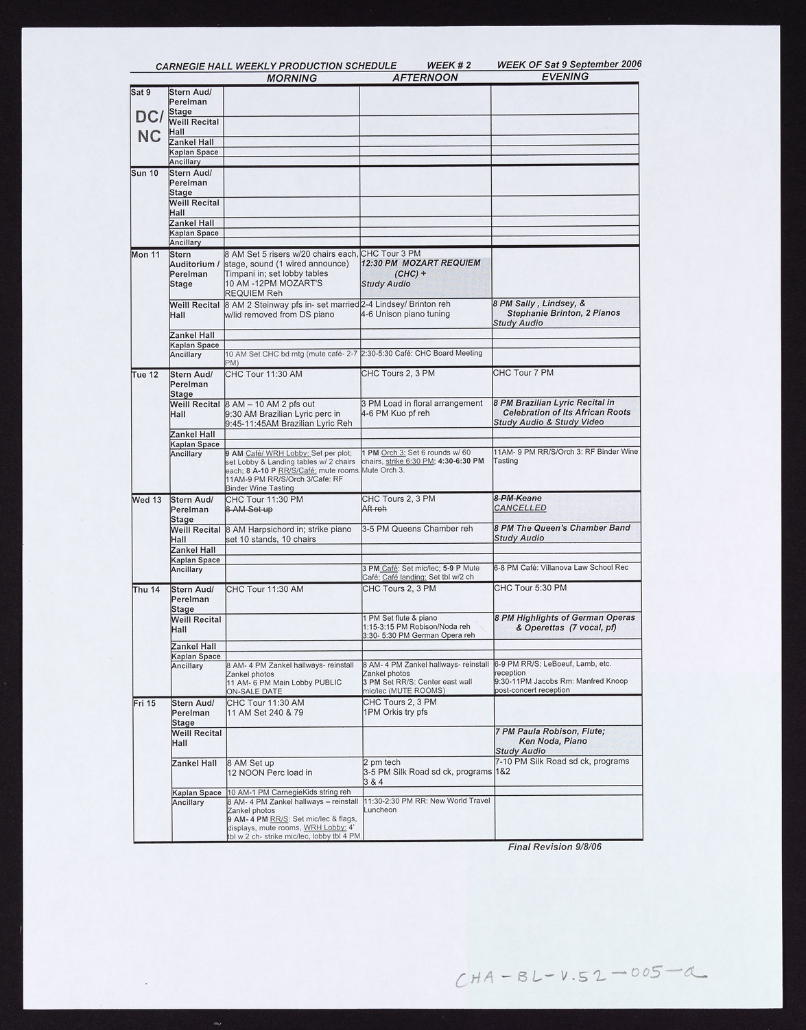 Carnegie Hall Booking Ledger, volume 52, page 5a