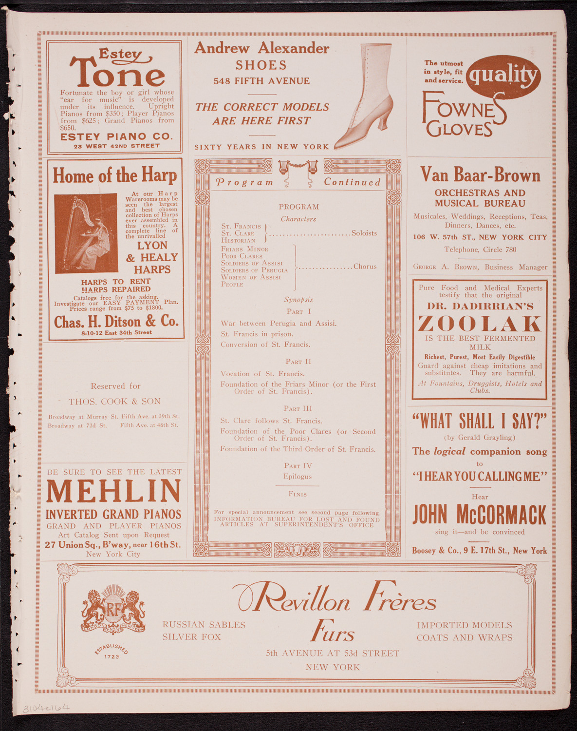 Adriano Ariani's "Saint Francis", October 4, 1916, program page 7