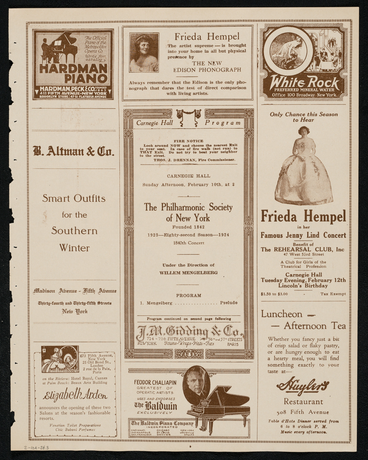 New York Philharmonic, February 10, 1924, program page 5