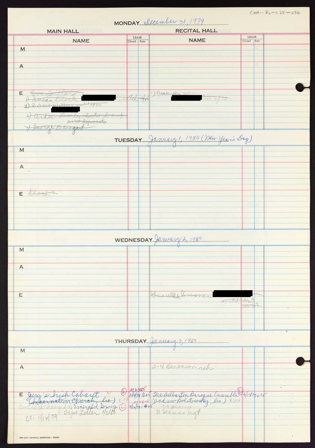 Carnegie Hall Booking Ledger, volume 25, page 36