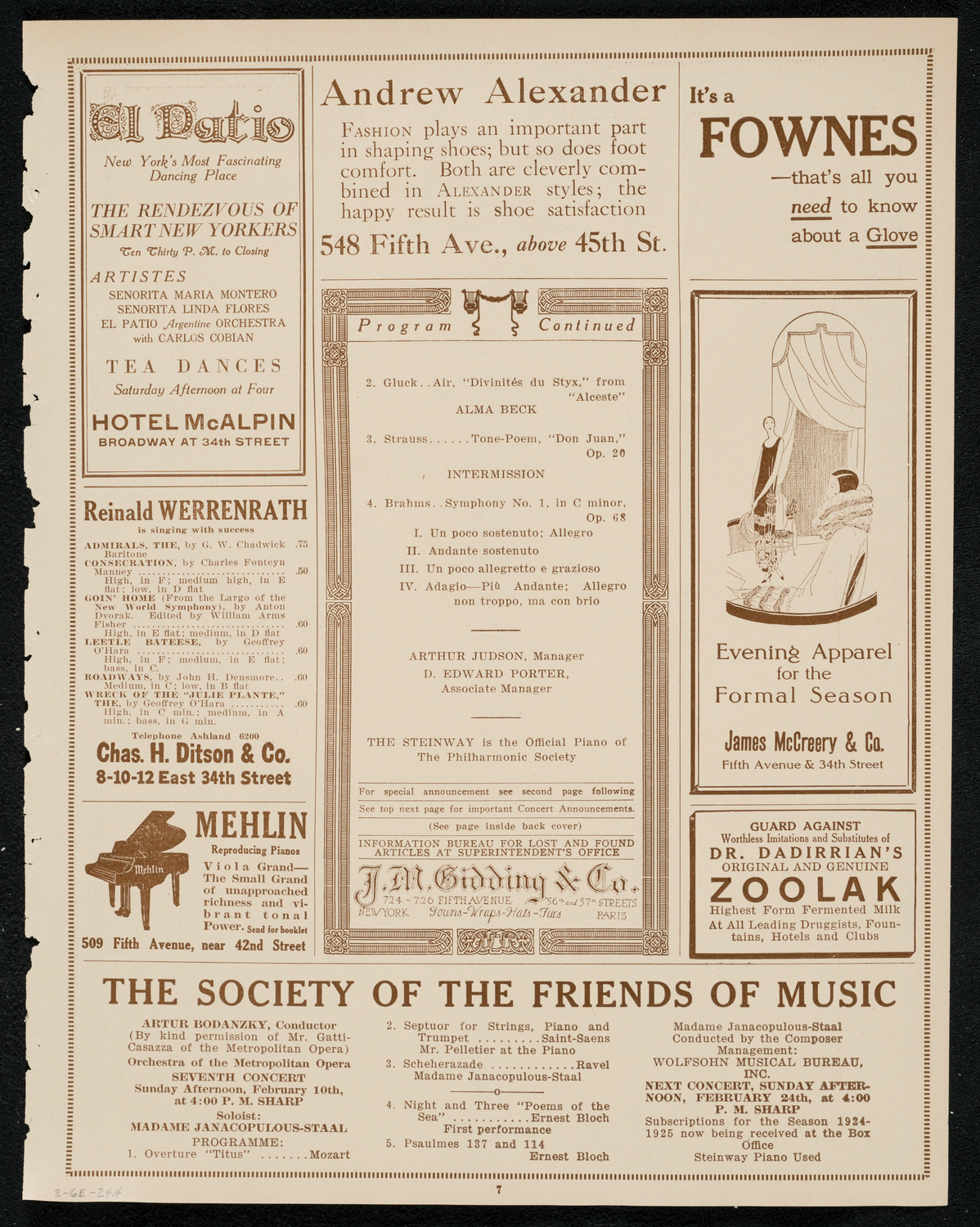 New York Philharmonic Students' Concert, February 6, 1924, program page 7