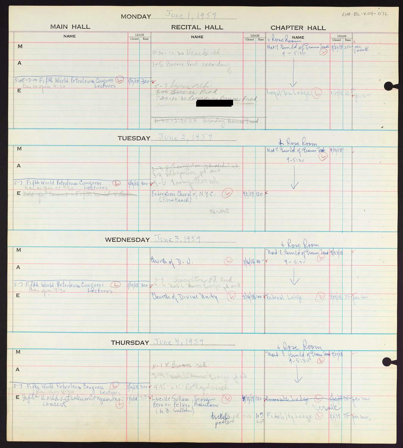 Carnegie Hall Booking Ledger, volume 4, page 72