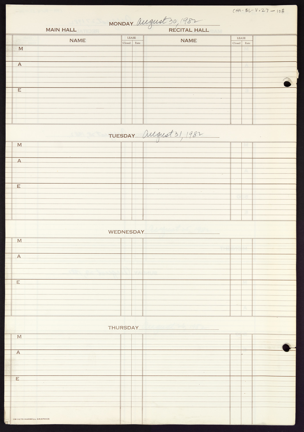 Carnegie Hall Booking Ledger, volume 27, page 108