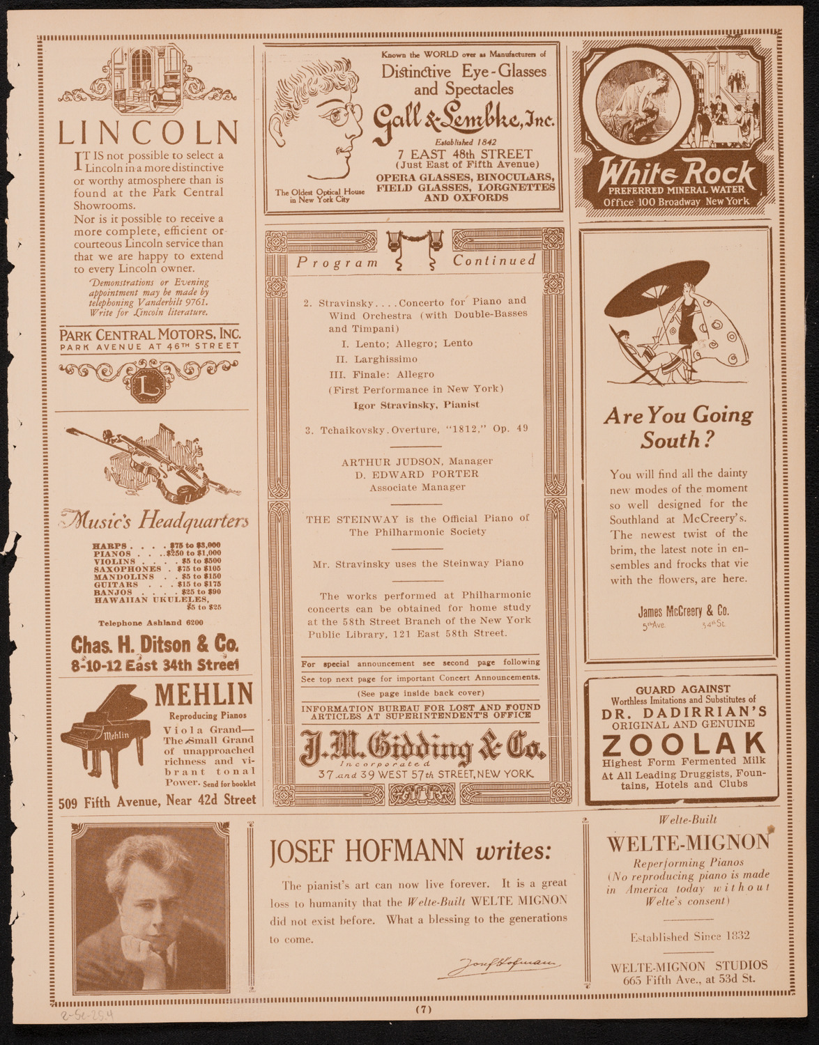 New York Philharmonic, February 5, 1925, program page 7