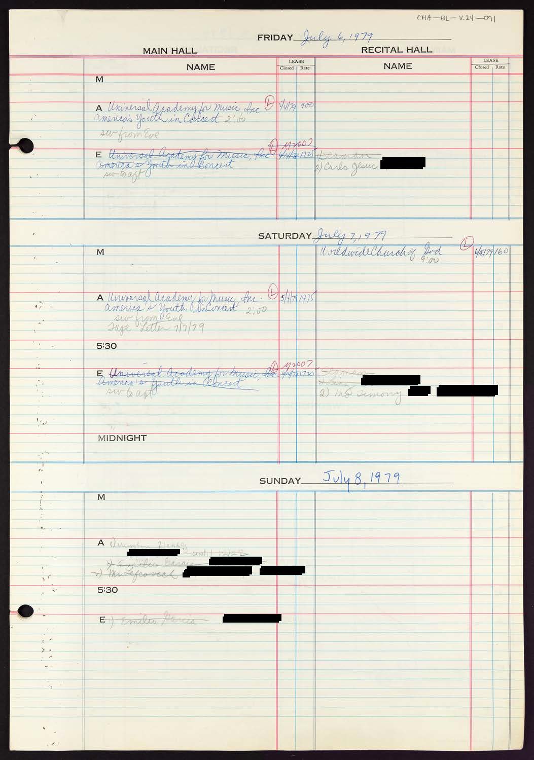 Carnegie Hall Booking Ledger, volume 24, page 91